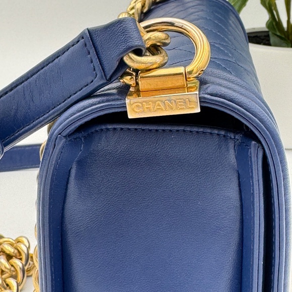Chanel Lambskin Quilted Medium Boy Flap Bag in Blue - Picture 7 of 9